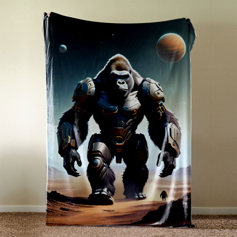 Mech Style Gorilla Blanket - Flannel Fleece Throw with Futuristic Sci-Fi Design