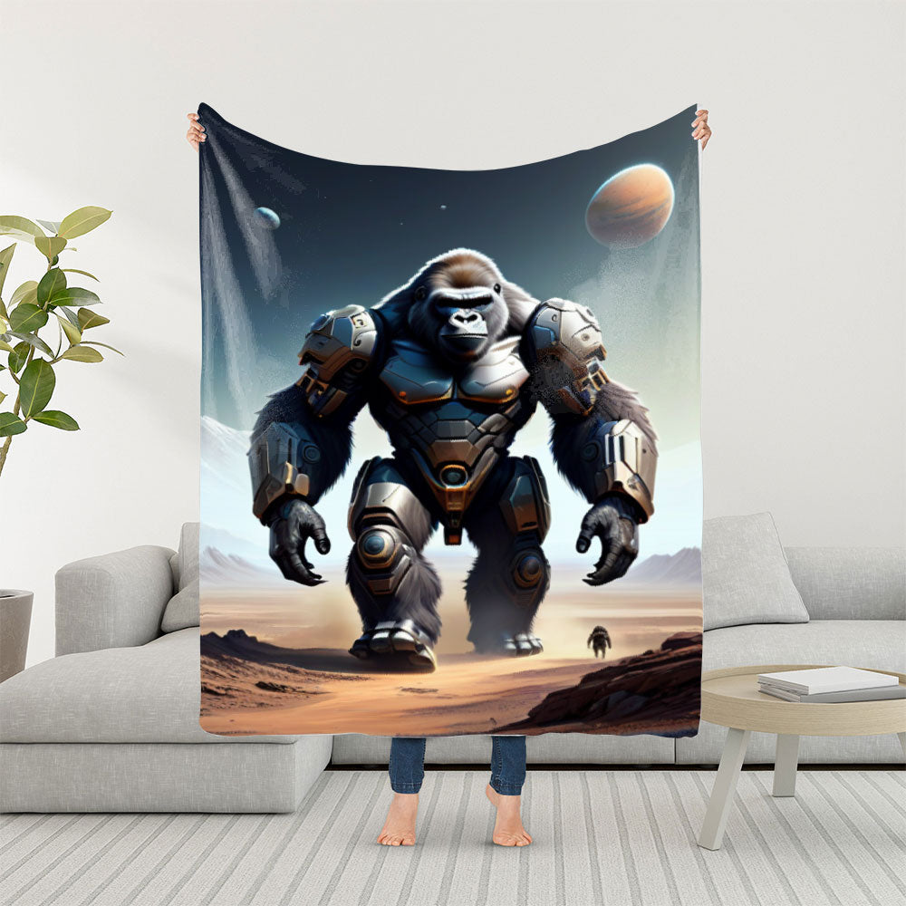 Mech Style Gorilla Blanket - Flannel Fleece Throw with Futuristic Sci-Fi Design