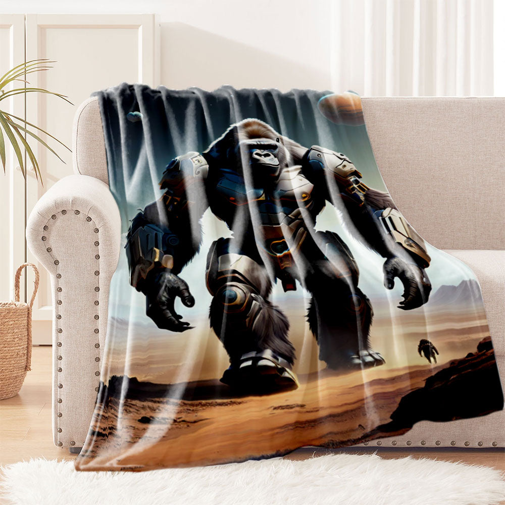 Mech Style Gorilla Blanket - Flannel Fleece Throw with Futuristic Sci-Fi Design