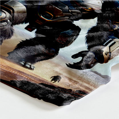 Mech Style Gorilla Blanket - Flannel Fleece Throw with Futuristic Sci-Fi Design