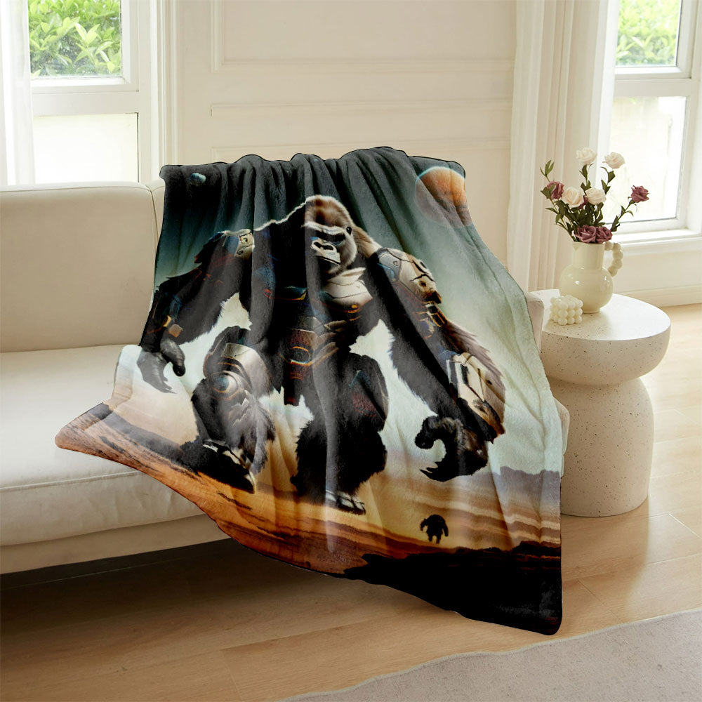 Mech Style Gorilla Blanket - Flannel Fleece Throw with Futuristic Sci-Fi Design