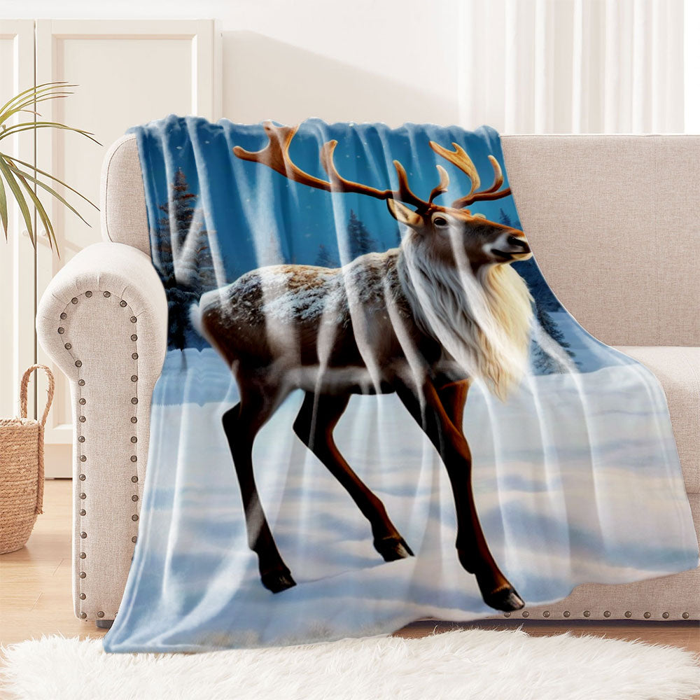 Cozy Reindeer Flannel Fleece Blanket