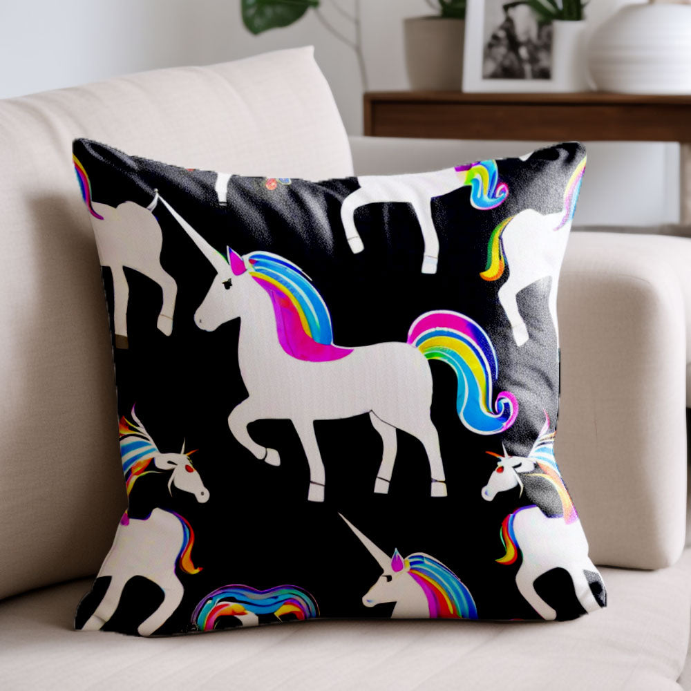 Linen Fabric Cartoon Unicorn Pillow Cover