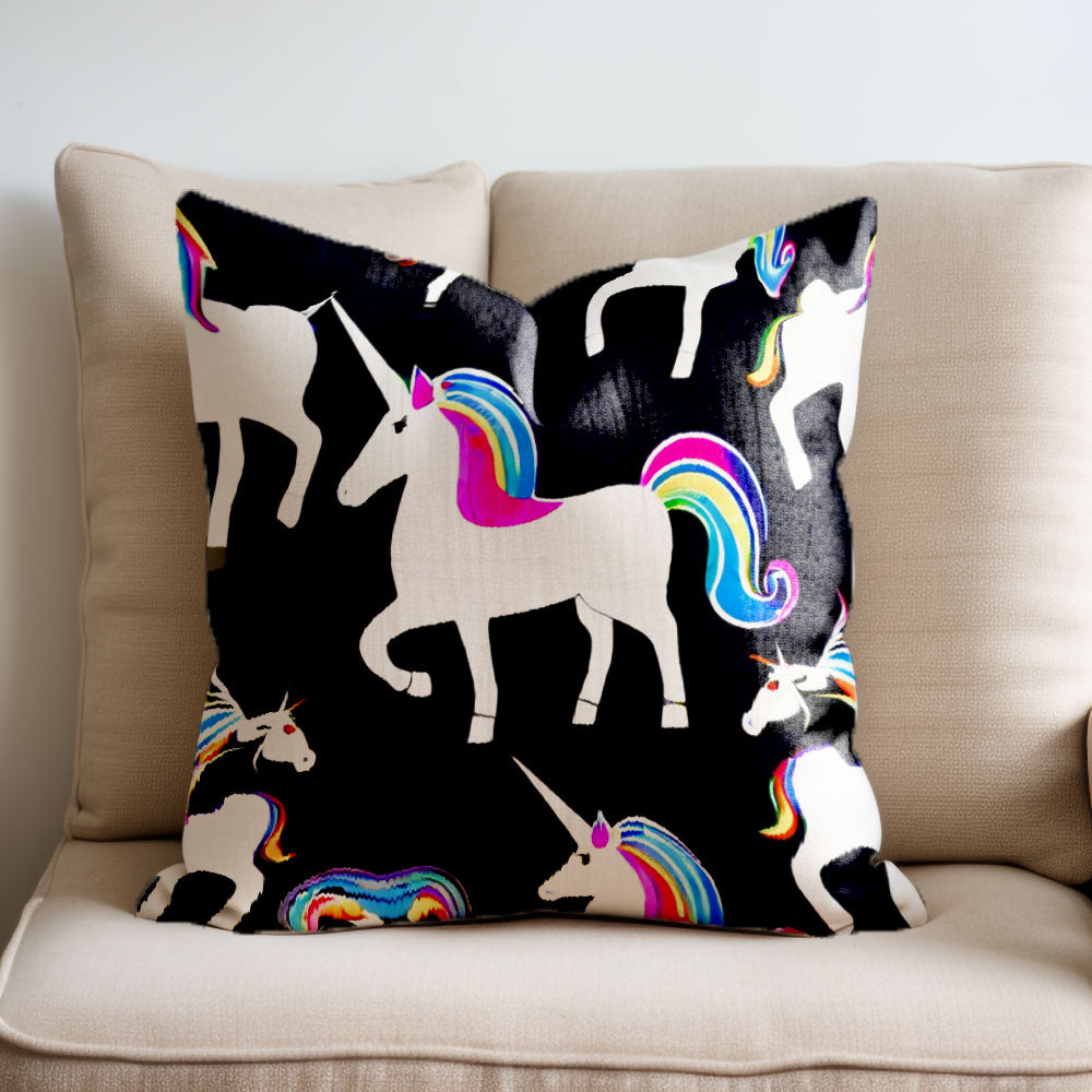 Linen Fabric Cartoon Unicorn Pillow Cover