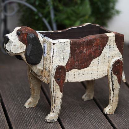 Wood Dog Planter | Wooden Dog Planter