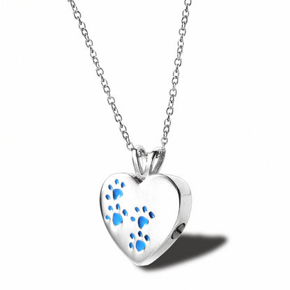 Heart Shaped Dog Paw Print Ashes Necklace | Dog Paw Print Cremation Necklace