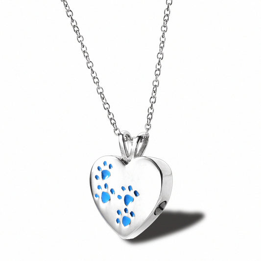 Heart Shaped Dog Paw Print Ashes Necklace | Dog Paw Print Cremation Necklace