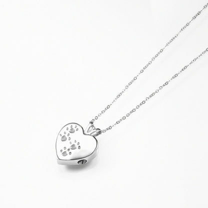 Heart Shaped Dog Paw Print Ashes Necklace | Dog Paw Print Cremation Necklace