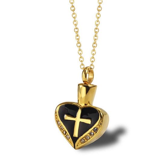 Cross Heart Cremation Necklace Set with Zircons | Cross Heart Ashes Necklace