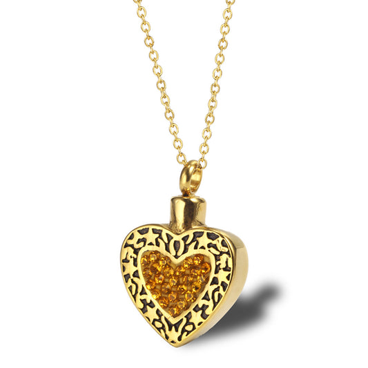 Heart Urn Pendant with Natural Delicate Diamonds for Ashes | Zircon Heart Ashes Necklace