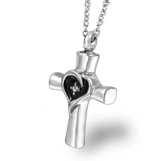 Heart Cross Urn Necklace Set with Zircon | Cross Urn Necklace Set with Zircon