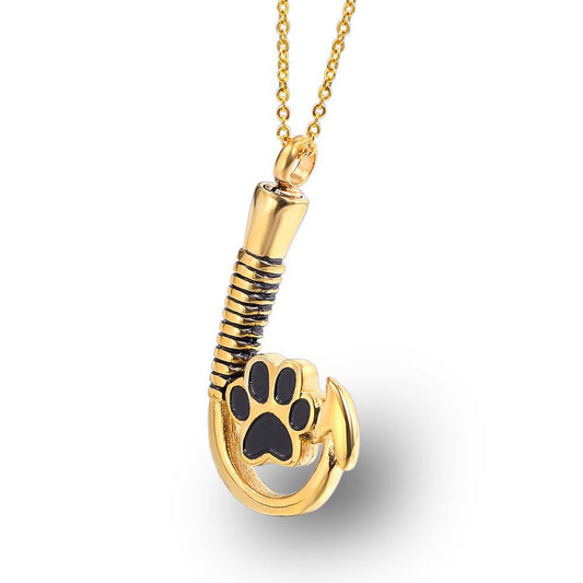 A Dog Paw Took Fish Hook Perfume Ashes Necklace | Fish Hook Memorial Pendants for Ashes