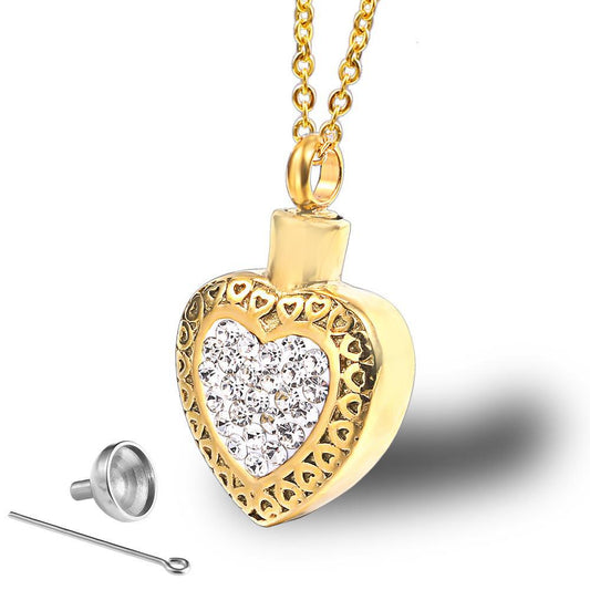 High Polished Heart Pendant for Ashes with Diamonds | Heart Urn Necklace with Diamonds