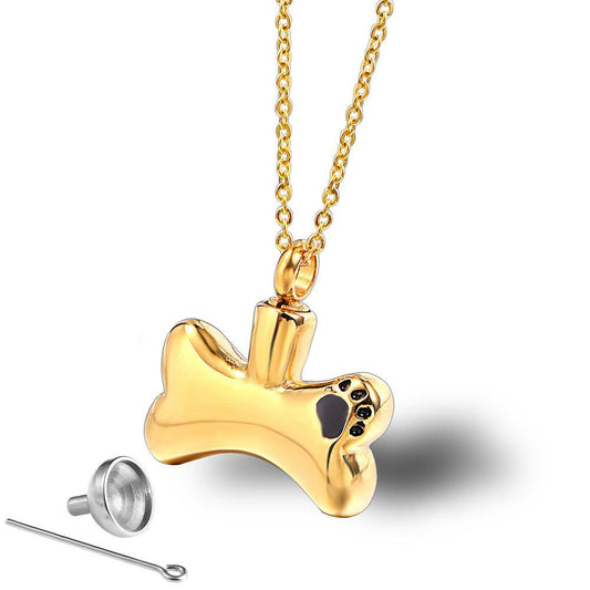 Paw Print Dog Bone Shaped Ashes Necklace | Urn Necklace for Dog Ashes