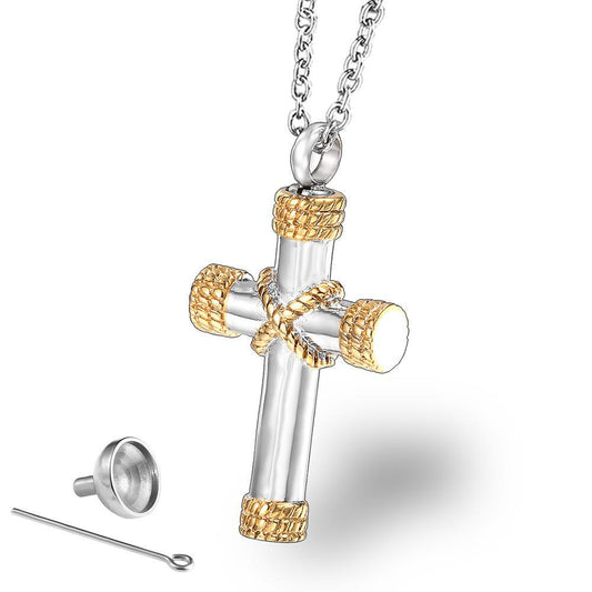 Religious Ornament Rope Wound Cross Titanium Steel Ashes Necklace