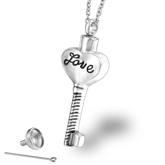 Love Heart Key Ashes Necklace | Key Shaped Cremation Necklace