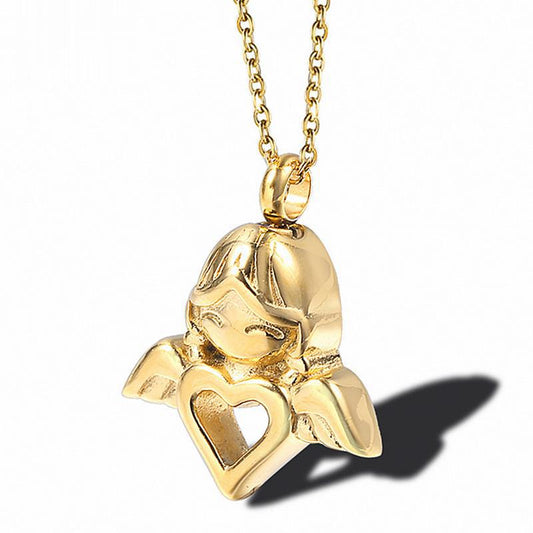 Little Girl Angel Cremation Necklace with Heart | Heart Angel Ashes Necklace