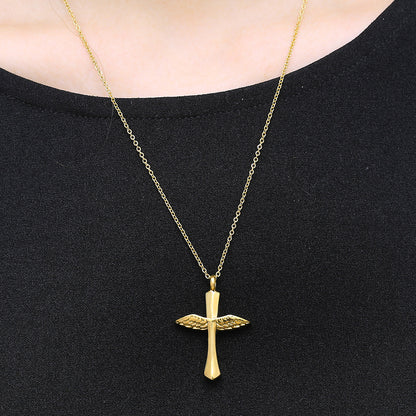 Bless Cross Wing Ashes Necklace | Cross Necklace That Holds Ashes