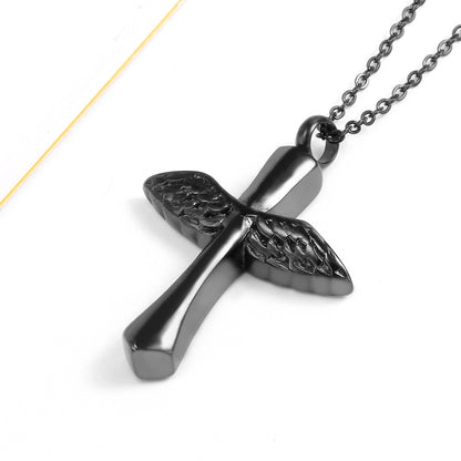 Bless Cross Wing Ashes Necklace | Cross Necklace That Holds Ashes