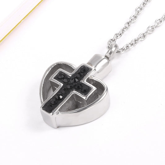 Zircon Cross of Love Heart Heart Necklace for Ashes | Heart Locket for Ashes