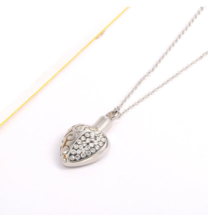 Cremation Necklace Heart High Polished Spiral Design with Diamonds | Cremation Necklace Heart with Diamonds