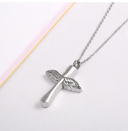 Bless Cross Wing Ashes Necklace | Cross Necklace That Holds Ashes