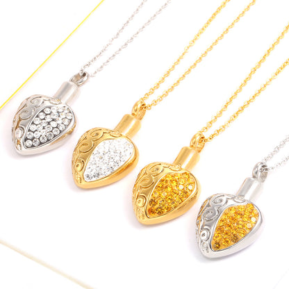 Cremation Necklace Heart High Polished Spiral Design with Diamonds | Cremation Necklace Heart with Diamonds