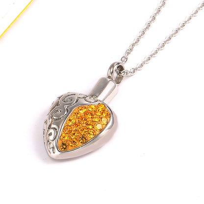 Cremation Necklace Heart High Polished Spiral Design with Diamonds | Cremation Necklace Heart with Diamonds
