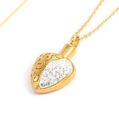 Cremation Necklace Heart High Polished Spiral Design with Diamonds | Cremation Necklace Heart with Diamonds