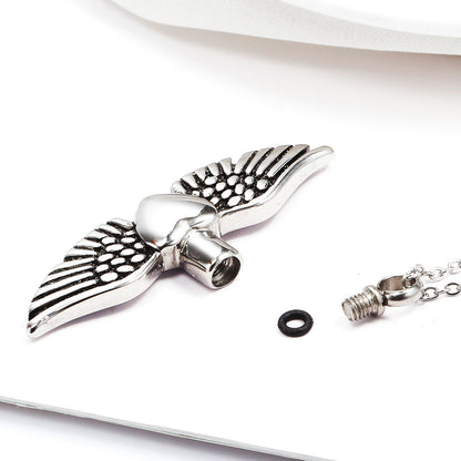 Silver Heart Ashes Necklace with Angel Wings | Heart Wings Ash Pendant