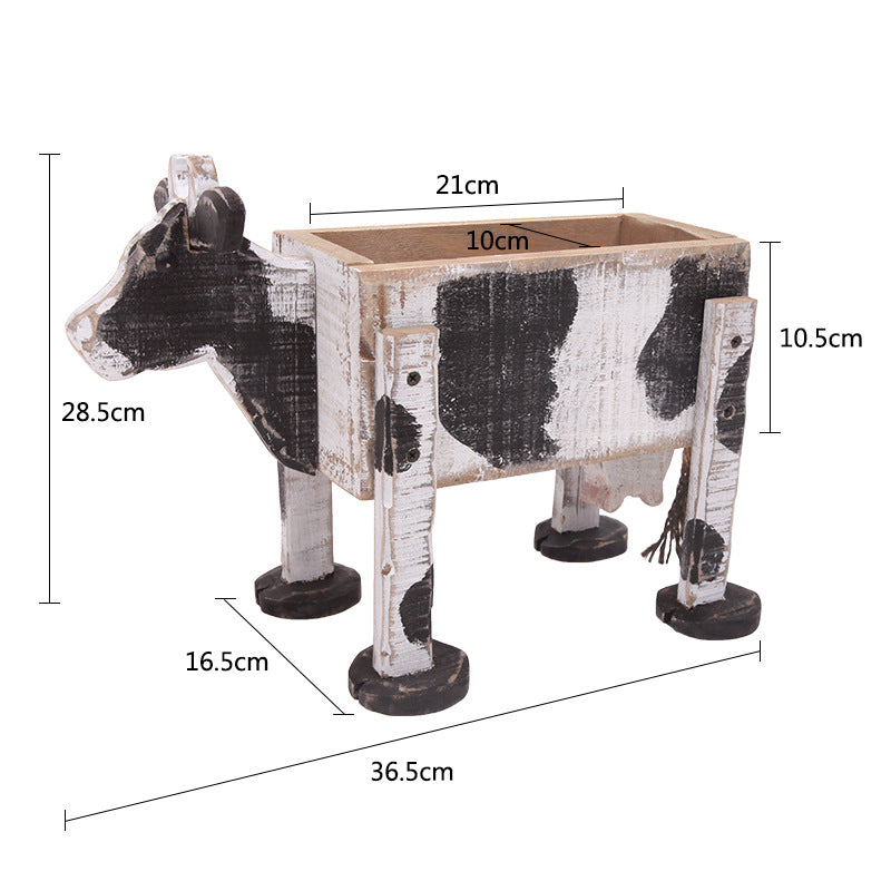 Handcrafted Wood Cow Planter | Wooden Cow Planter Box