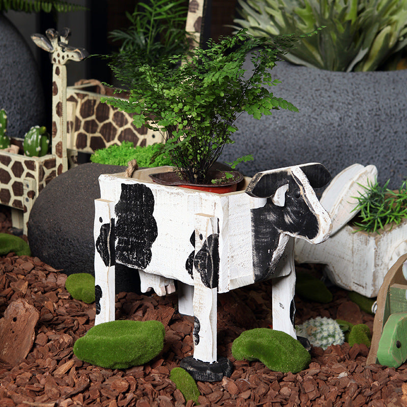 Handcrafted Wood Cow Planter | Wooden Cow Planter Box