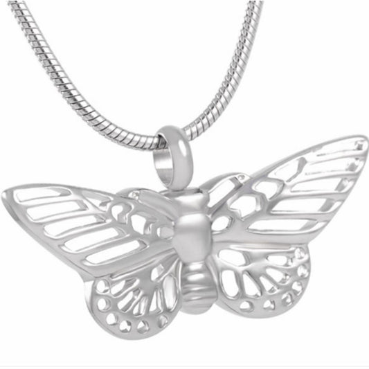 Hollow Titanium Steel Butterfly Ashes Necklace | Butterfly Urn Pendant