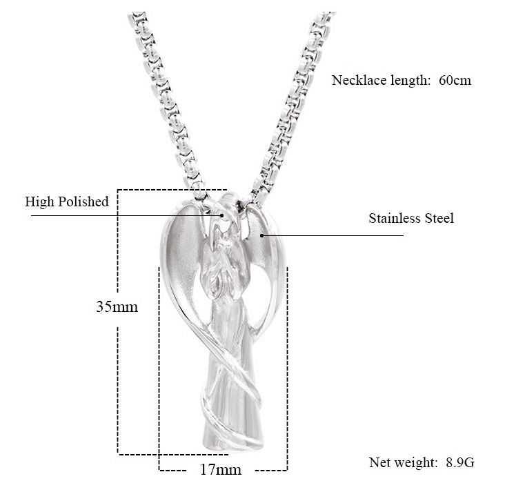 Titanium Steel Spellcaster Angel Urn Necklace Angel Shaped Cremation Pendants | Angel Ashes Necklace