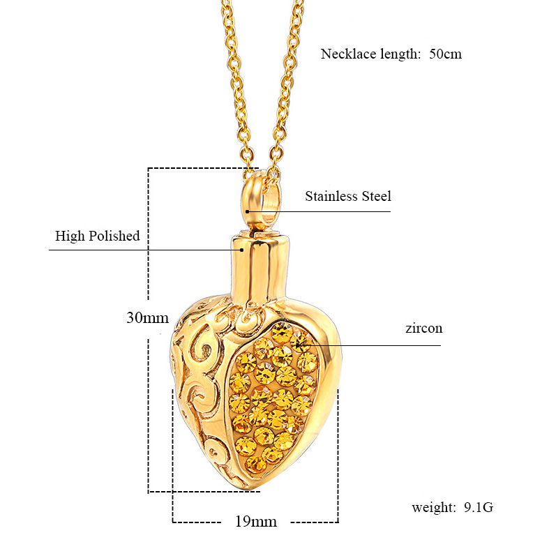 Cremation Necklace Heart High Polished Spiral Design with Diamonds | Cremation Necklace Heart with Diamonds