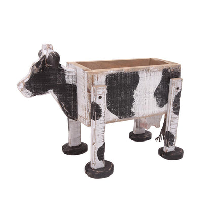 Handcrafted Wood Cow Planter | Wooden Cow Planter Box