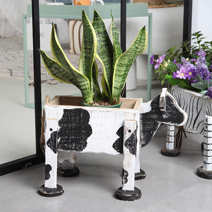 Handcrafted Wood Cow Planter | Wooden Cow Planter Box